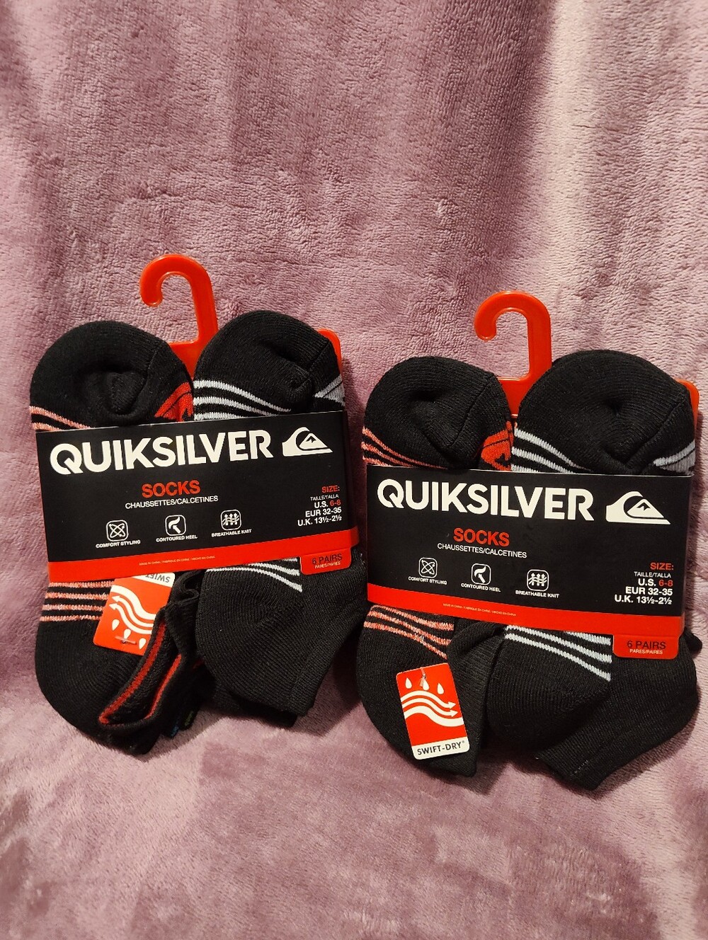 Quiksilver Black Low-Cut Athletic Socks with Red & White Stripes 2Pac/ 12 Pairs